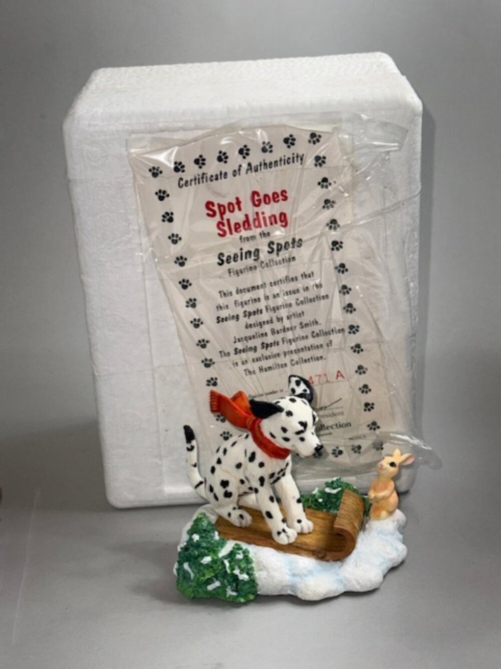 Vintage Dalmatian Figurine Hamilton Puppy Dog Anthropomorphic Spot Goes Sledding